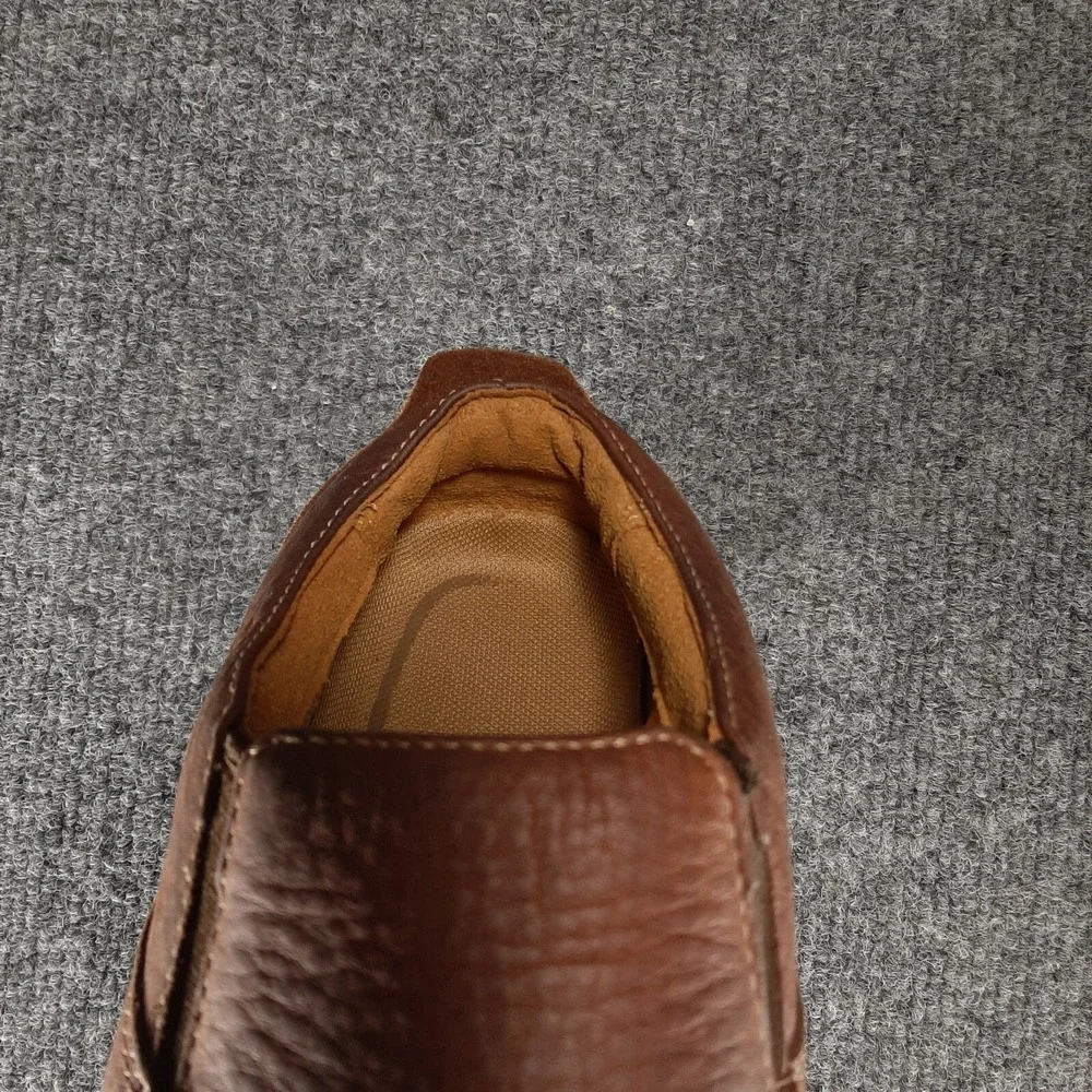 Timberland Slip On Loafers Mens 5.5 Brown Leather Round Moc Toe Shoes Casual